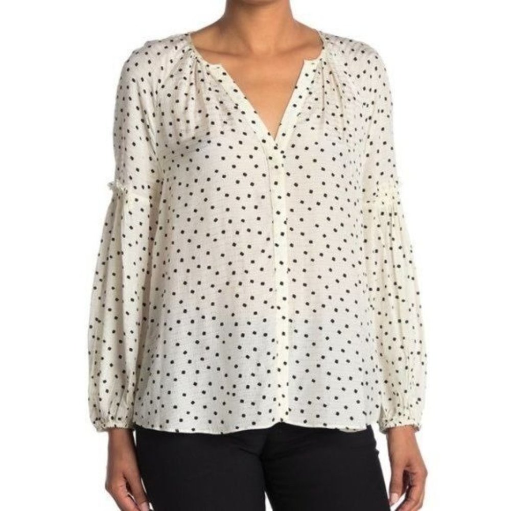 TANYA TAYLOR ILLA SILK FRILL RUFFLE PUFF BALLOON SLEEVE V NECK BLOUSE 6